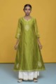 Image for Banarsi Moti Dana On Green Chanderi Front 2