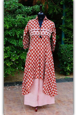 Image for Wa239a Maroon Cotton Kurta With Pants Front 2
