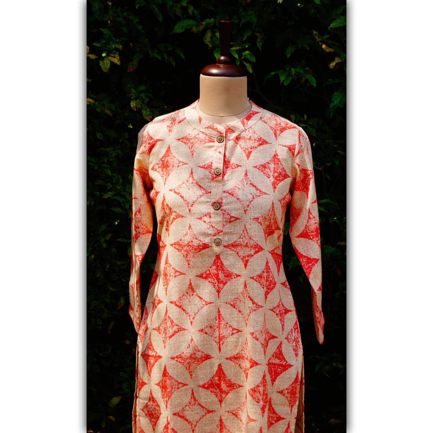 Image for Ws245 Peach Straight Fit Khadi Kurta Closeup 2