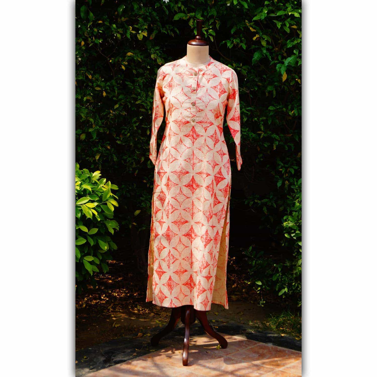 Image for Ws245 Peach Straight Fit Khadi Kurta Front 2