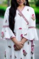Image for Kusvaa Sr25 White Pink Flower Print Dngrakha Dress Closeup