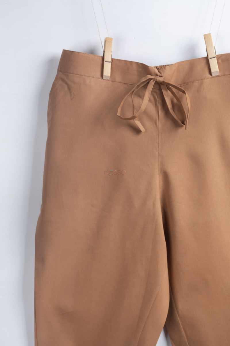 Image for Kusvaa Wsp01 Cotton Pants With Pocket Dark Beige Closeup 2 New