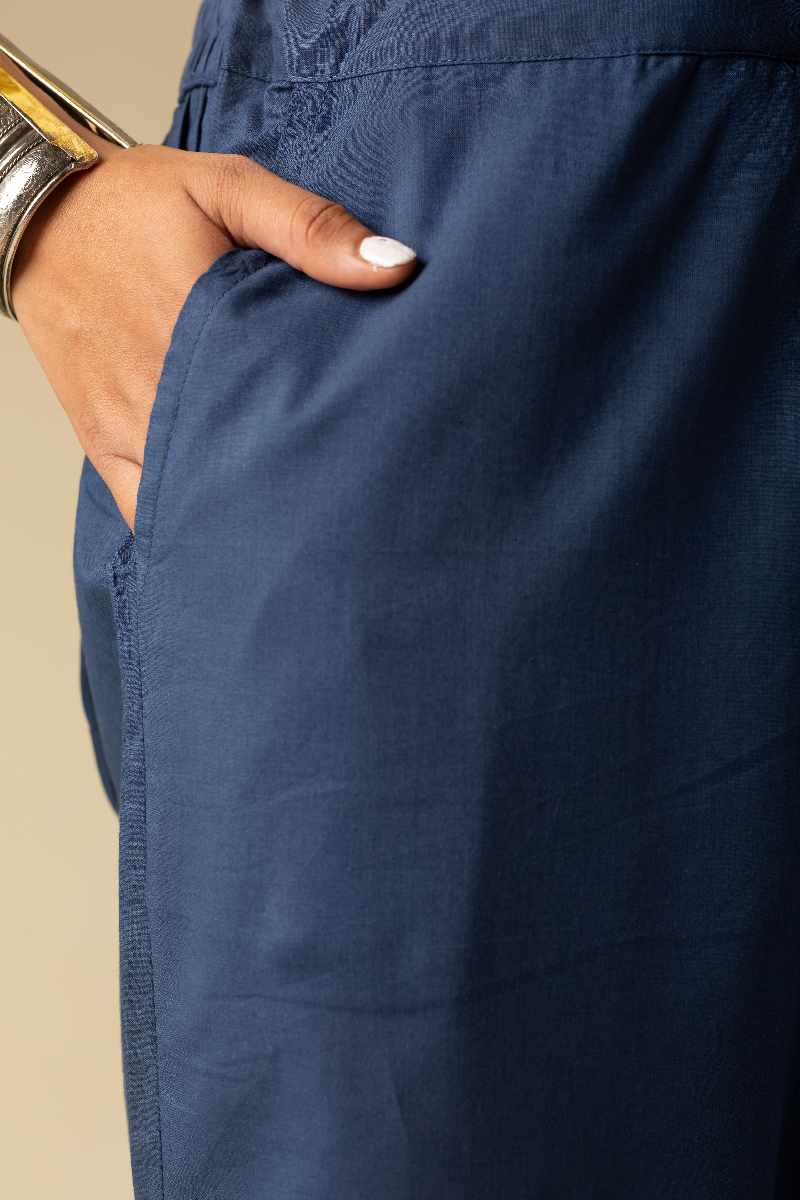 Image for Kusvaa Wsp02 Cotton Palazzo With Pocket Indigo Side Newest