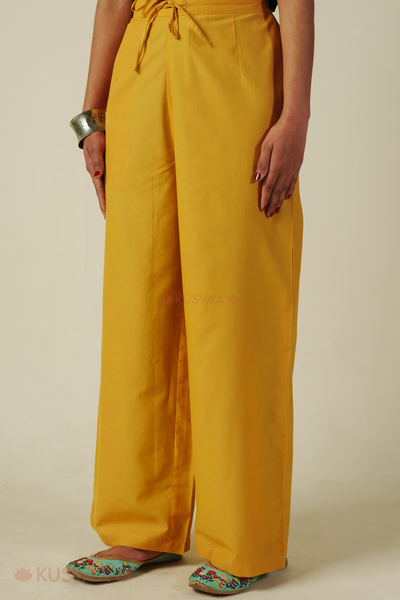Image for Kusvaa Wsp02 Cotton Palazzo With Pocket Lightyellow Front