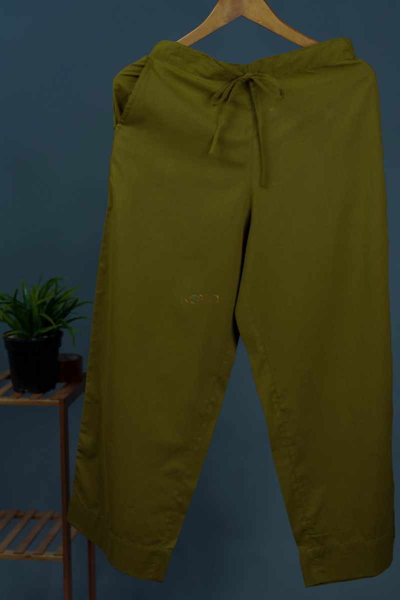 Image for Kusvaa Wsp02 Cotton Palazzo With Pocket Mehendi Green Closeup 2