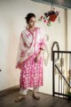 Image for Kuoj08 Kusvaa Kusum Pink White Lotus Jaal Kurta Cotton Dupatta Front