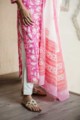 Image for Kuoj08 Kusvaa Kusum Pink White Lotus Jaal Kurta Cotton Dupatta Side Cut
