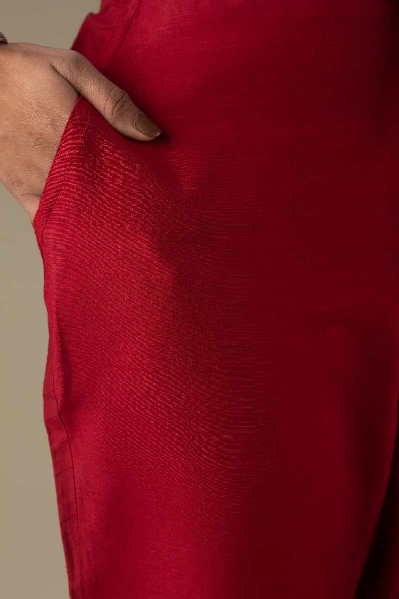 Image for Kusvaa Ws207p Cotton Silk Pants With Pocket Maroon Front Newest