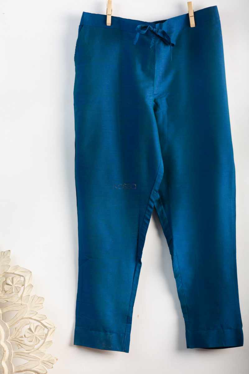 Image for Kusvaa Ws207p Cotton Silk Pants With Pocket Peacock Blue Featured New
