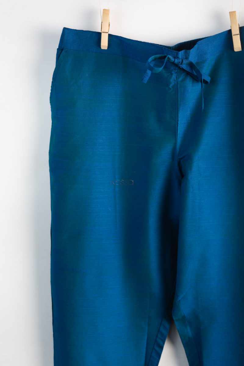 Image for Kusvaa Ws207p Cotton Silk Pants With Pocket Peacock Blue Front New
