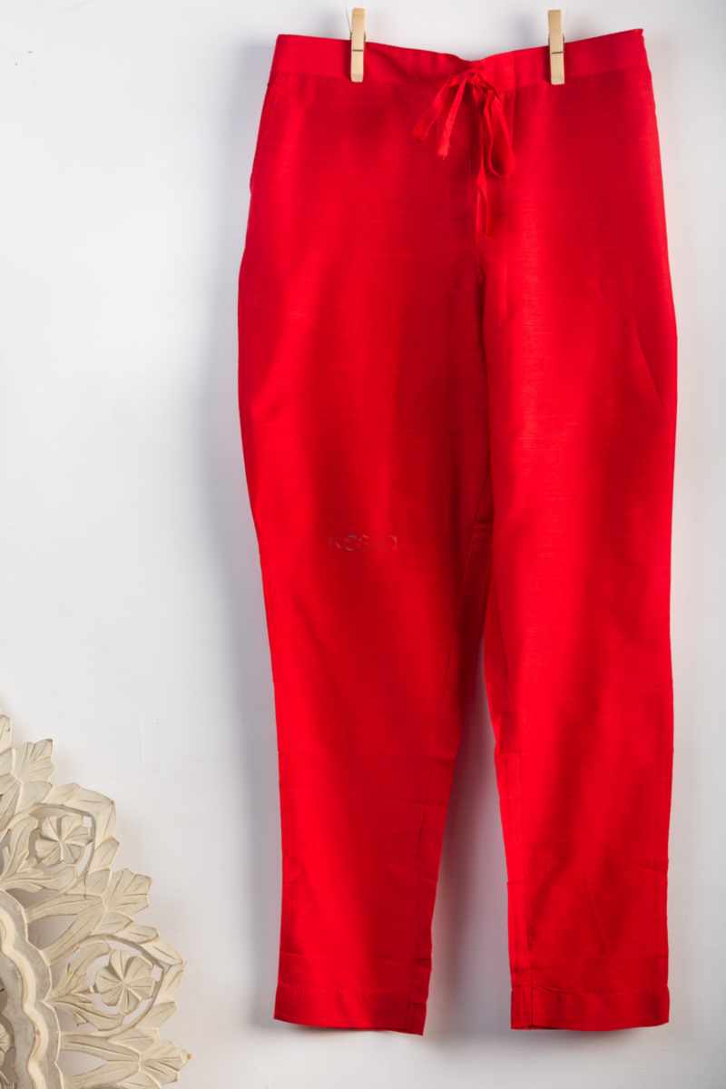 Image for Kusvaa Ws207p Cotton Silk Pants With Pocket Red Closeup 2 New