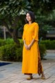 Image for Kusvaa Ws318 Yellow Solid Kurta Printed Pants Side