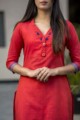 Image for Kusvaa Ws329 Solid Red Straight Khadi Kurta Closeup