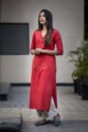 Image for Kusvaa Ws329 Solid Red Straight Khadi Kurta Front