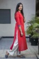 Image for Kusvaa Ws329 Solid Red Straight Khadi Kurta Side