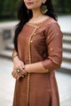 Image for Kusvaa Ws333 Brown Kurta Zari Work Closeup