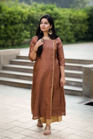 Image for Kusvaa Ws333 Brown Kurta Zari Work Featured