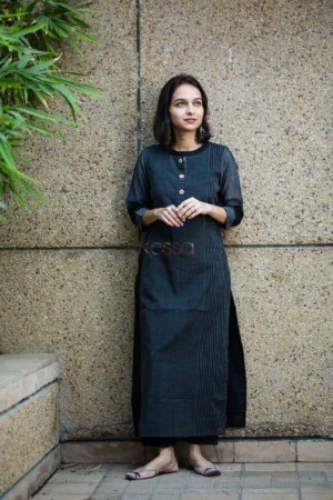 Image for Kusvaa Ws334 Black Striped South Cotton Kurta Featured