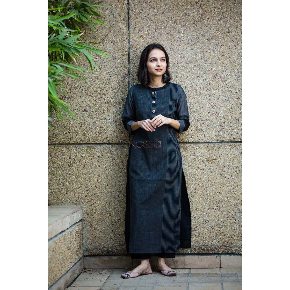 Image for Kusvaa Ws334 Black Striped South Cotton Kurta Featured