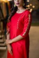 Image for Kusvaa Ws336 Red Silk Kurta Pittan Work Closeup