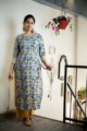 Image for Sr37 Kusvaa Blue Yellow Block Print Kurta Tassels