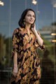 Image for Sr38 Kusvaa Brown Maple Block Print Dress Side