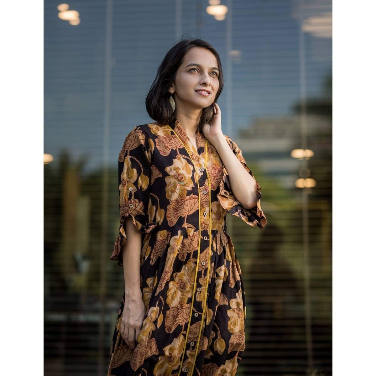 Image for Sr38 Kusvaa Brown Maple Block Print Dress Side