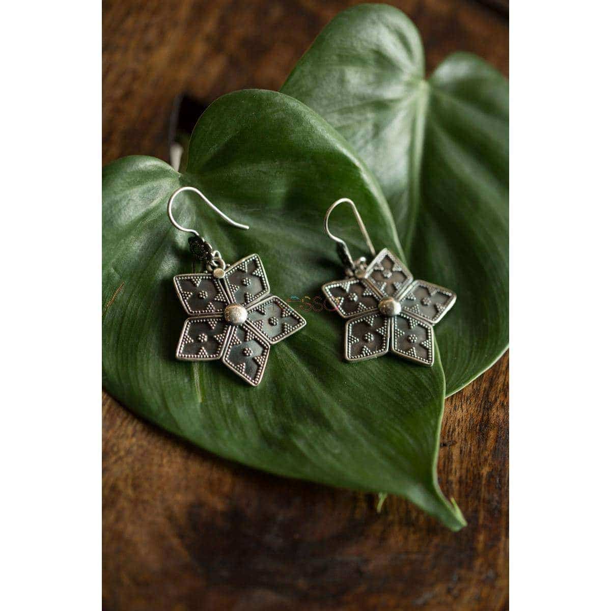 Image for Kusvaa Kusum Kt11 Tribal Star Silver Earrings
