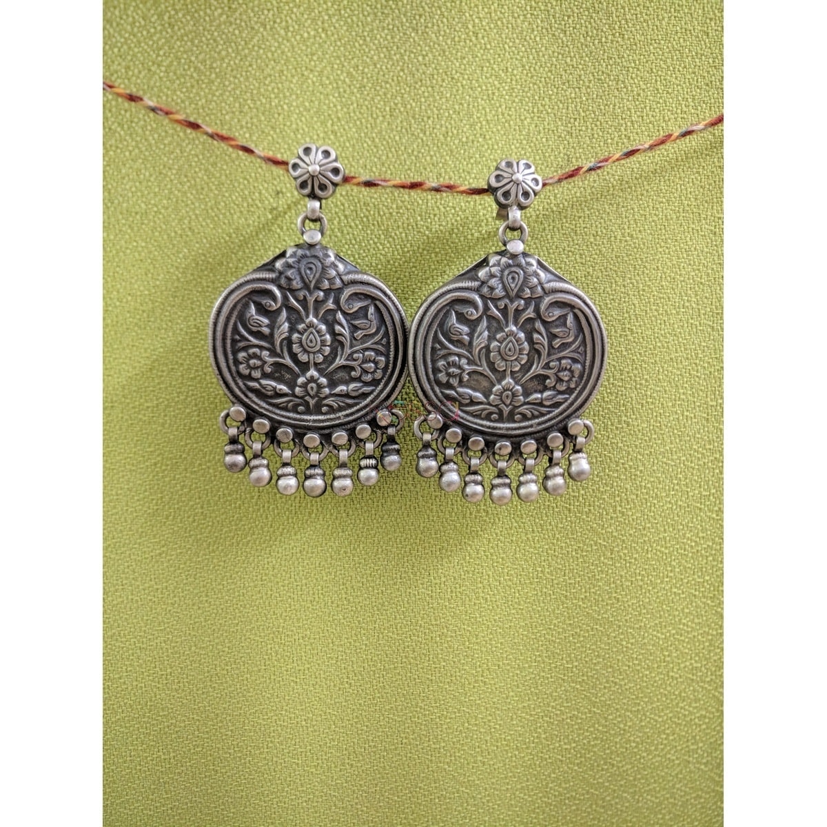 Image for Kusvaa Kusum Kt40 Tribal Silver Earrings Flowers Motif Closeup