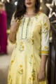 Image for Kusvaa Ws343 Lime Yellow Banarasi Chanderi Kurta Closeup