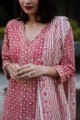 Image for Kusum Kuoj35 Red White Handloom Cotton Kurta Dupatta Closeup