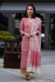 Image for Kusum Kuoj35 Red White Handloom Cotton Kurta Dupatta Front