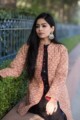 Image for Kusvaa Kj06 Red Beige Full Sleeves Quilted Long Jacket Sitting