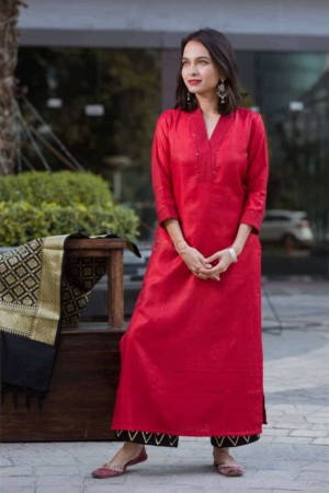 Image for Kusvaa Ne08 Pasmina Red Kurta Featured