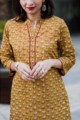 Image for Kusvaa Ne13 Regular Wear Mustard Block Print Kurta Closeup