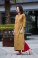 Image for Kusvaa Ne13 Regular Wear Mustard Block Print Kurta Side