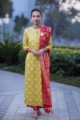 Image for Kusvaa Ws361 Yellow Banarsi Silk Kurta Brocade Dupatta Front
