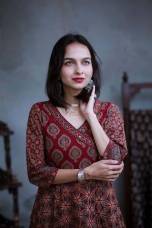Image for Kusvaa Ws362 Maroon Ajrakh Kurta Palazzo Closeup