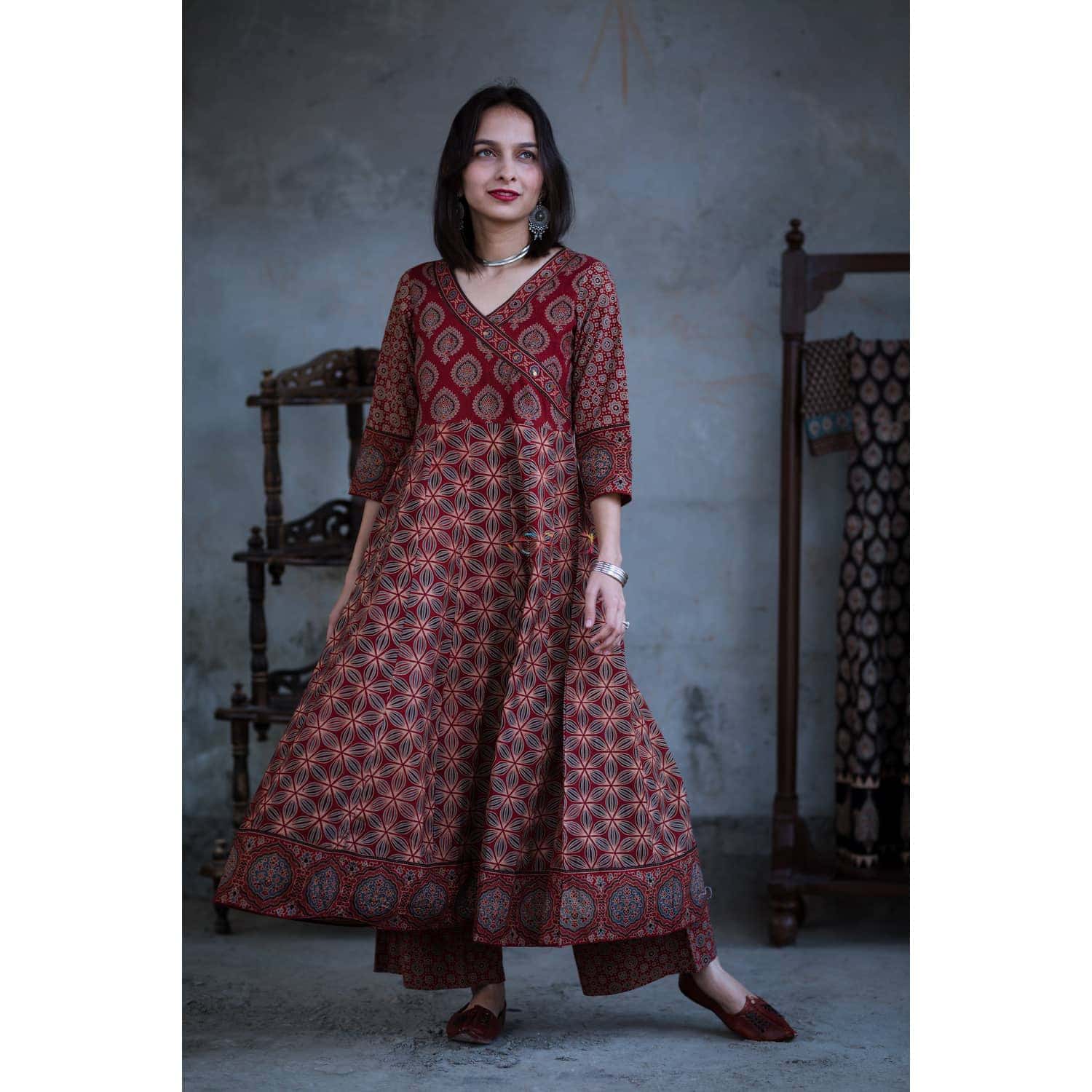 Image for Kusvaa Ws362 Maroon Ajrakh Kurta Palazzo Featured