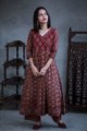 Image for Kusvaa Ws362 Maroon Ajrakh Kurta Palazzo Front