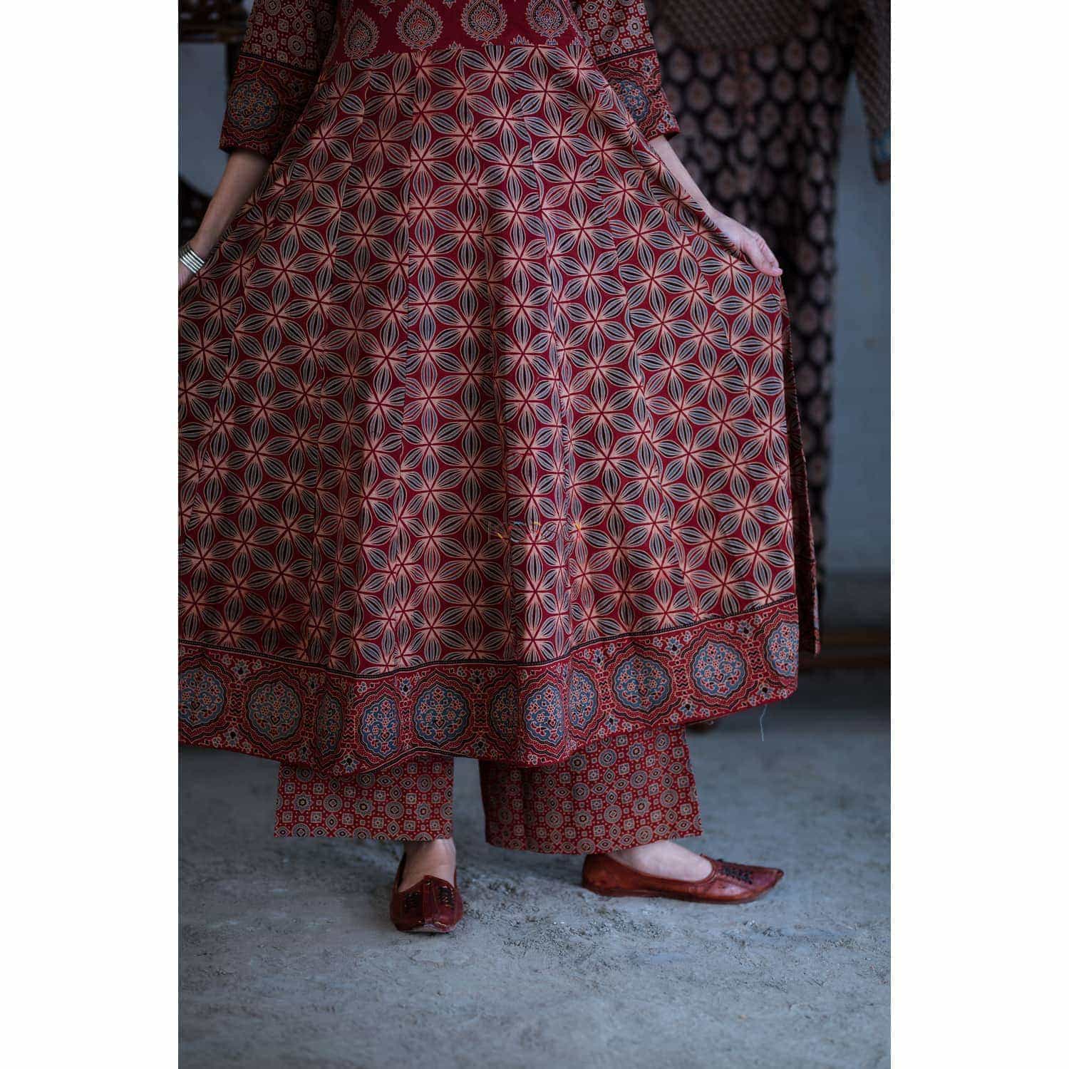 Image for Kusvaa Ws362 Maroon Ajrakh Kurta Palazzo Ghumar