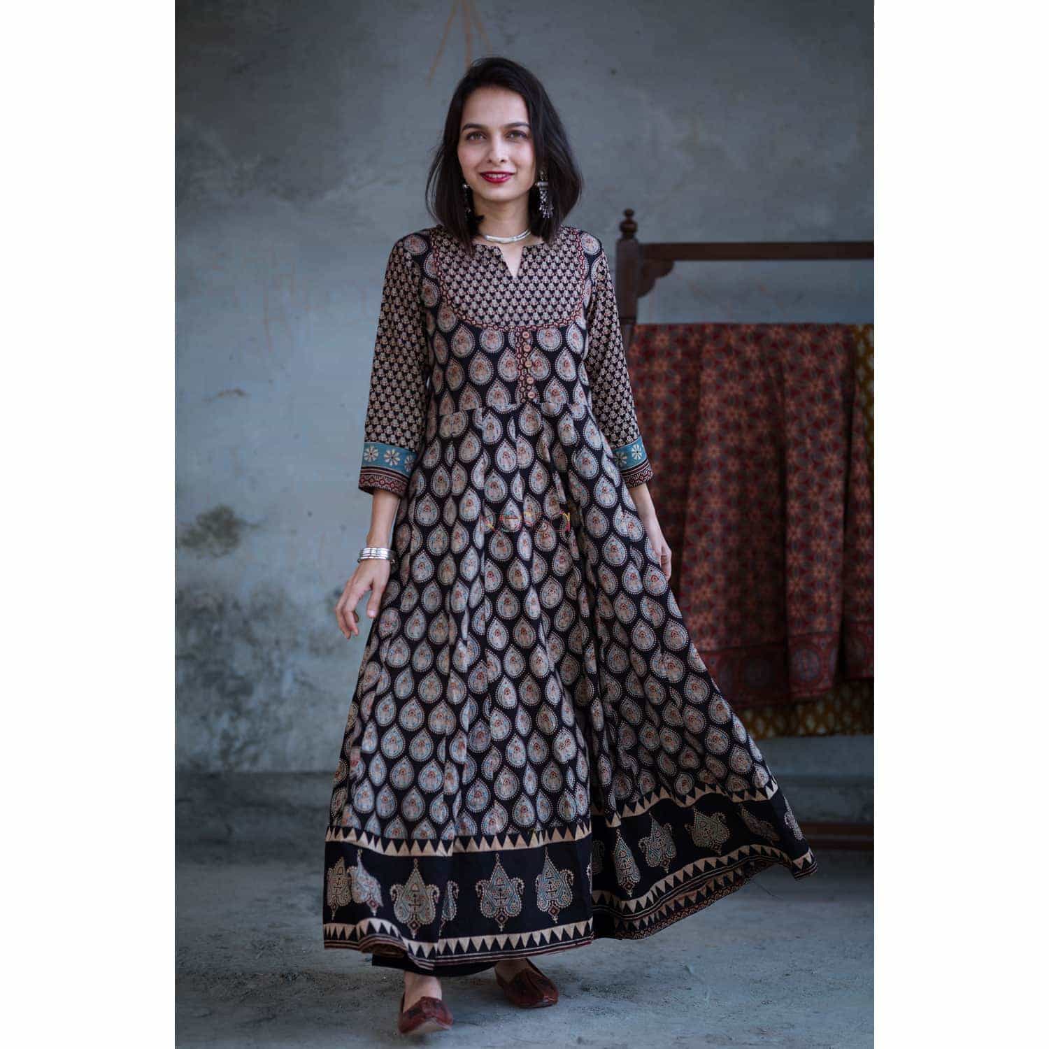 Image for Kusvaa Ws363 Black Ajrakh Kalidaar Dress Featured