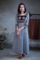Image for Kusvaa Ws366 Greyish Blue Kurta Ajrakh Yoke Front
