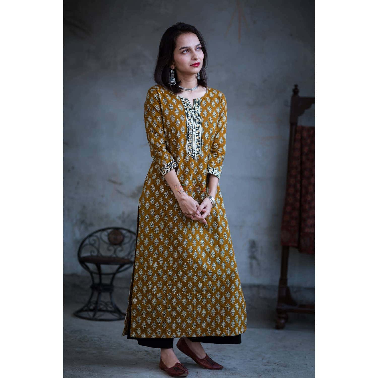 Image for Kusvaa Ws372 Small Butti Mustard Regular Wear Kurta Featured