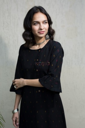 Image for Black Ikat A Line Kurta Featured