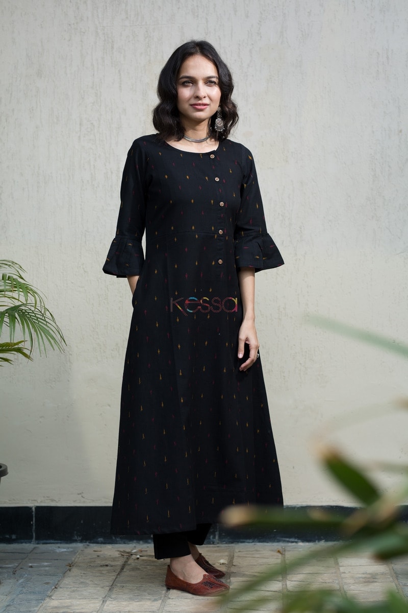 Image for Black Ikat A Line Kurta Side