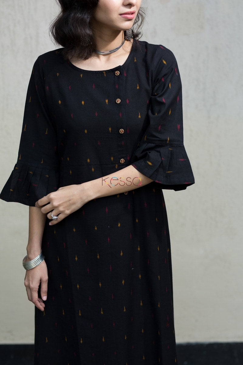 Image for Black Ikat A Line Kurtacloseup