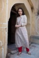 Image for Cotton Slub Red And Grey Kurta Front