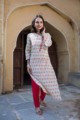 Image for Cotton Slub Red And Grey Kurta With Pocket