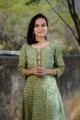 Image for Green Block Print A Line Kurta With Gotta Work Closeup